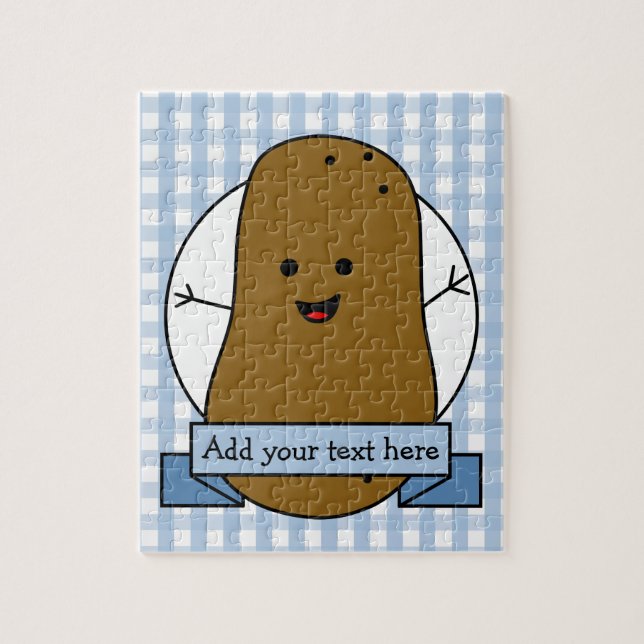 Lycklig Potato Personlig Blue Gingham Pussel (Vertikal)