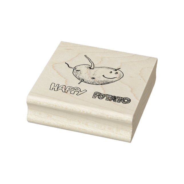 Lycklig Potato Wood Art Frimärke Stämpel (Stämpel)