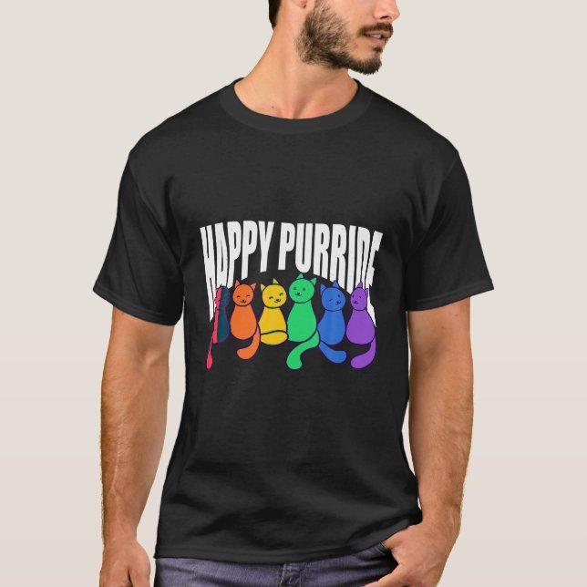 Lycklig Pride Cat Lover Cute Kitten Rainbow LGBT Q T Shirt (Framsida)
