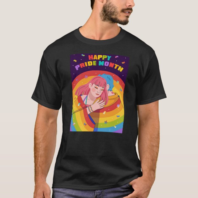 Lycklig Pride Månad med Kärlek regnbåge Tshirt T Shirt (Framsida)
