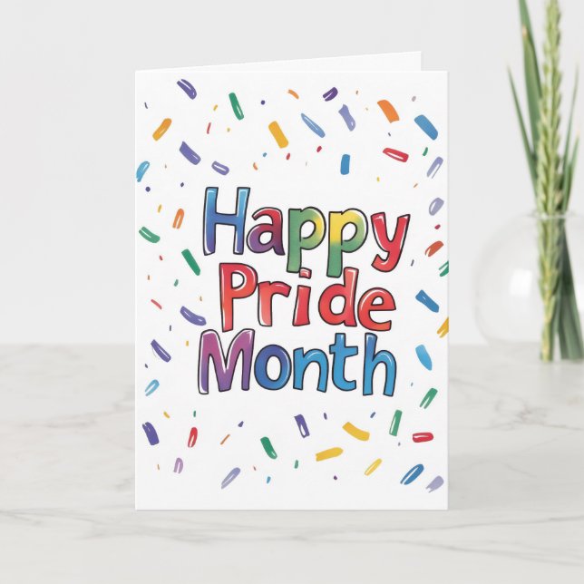 Lycklig Pride, månadsfärgad konfetti Helgkort (Framsida)