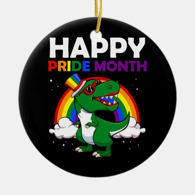 Lycklig Pride Month HBT Q Cute Dinosaur Gay Julgransprydnad Keramik (Framsidan)