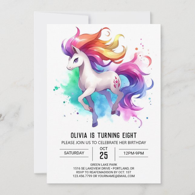 Lycklig Printable Horse Birthday Inbjudningar (Framsida)