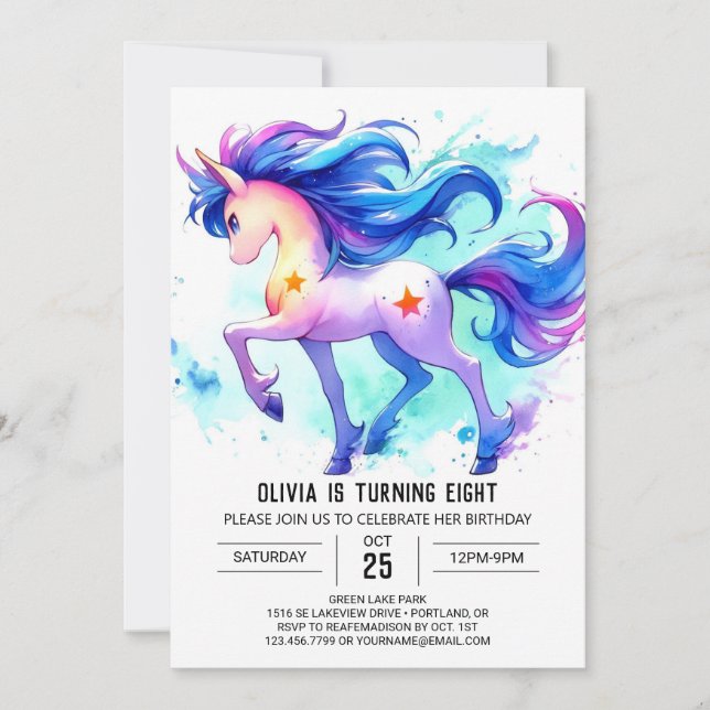 Lycklig Printable Horse Birthday Inbjudningar (Framsida)