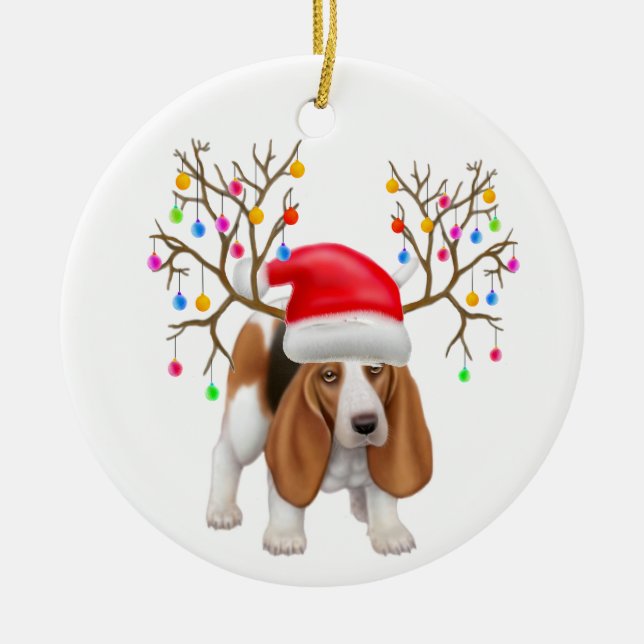 Lycklig prydnad för Howlidays Bassethund Julgransprydnad Keramik (Framsidan)