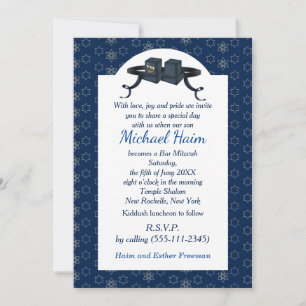 Lycklig Pub Mitzvah 20XX Blue Decorative Investiga Inbjudningar