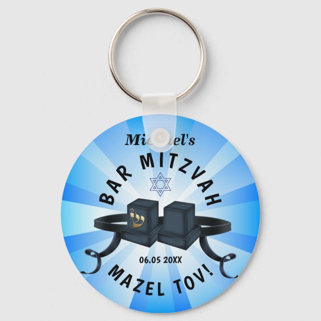 Lycklig Pub Mitzvah 20XX Blue Decorative Nyckelring (Framsida)