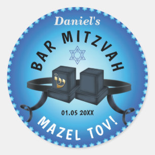 Lycklig Pub Mitzvah 20XX Blue Decorative Runt Klistermärke