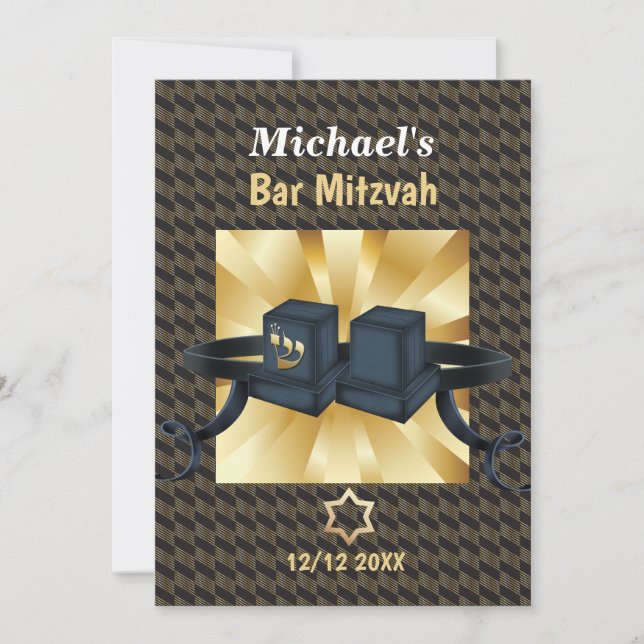 Lycklig Pub Mitzvah 20XX Guld Decorative Inbjudningar (Framsida)