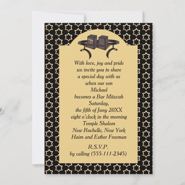 Lycklig Pub Mitzvah 20XX Guld Decorative Investiga Inbjudningar (Framsida)