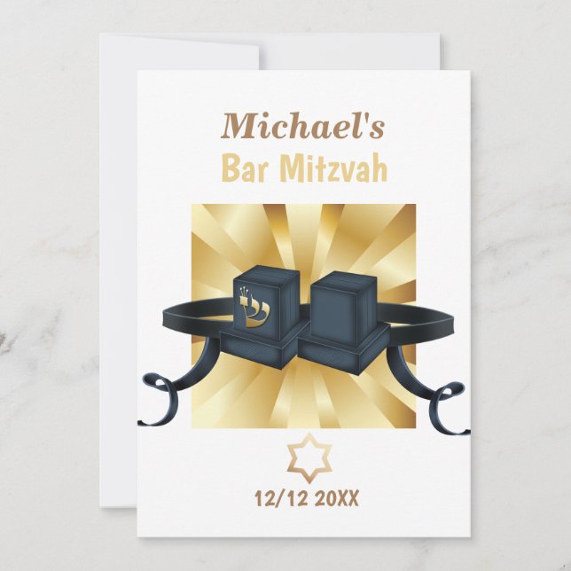 Lycklig Pub Mitzvah 20XX Guld Decorative Investiga Inbjudningar (Framsida)