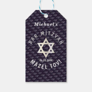 Lycklig Pub Mitzvah 20XX marinblått snyggt mönster Presentetikett