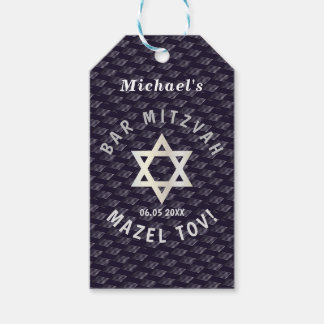 Lycklig Pub Mitzvah 20XX marinblått snyggt mönster Presentetikett