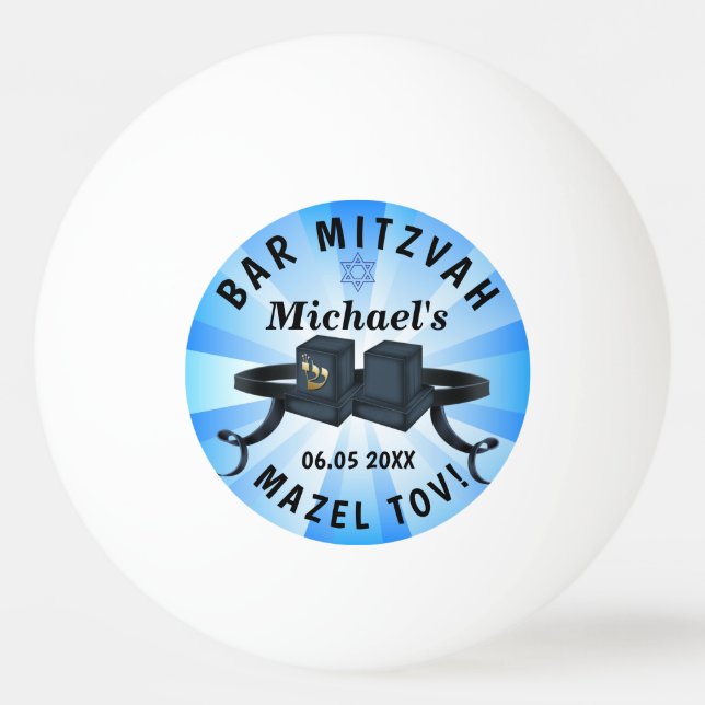 Lycklig Pub Mitzvah 20XX Party Blue Personalize Pingisboll (Framsidan)