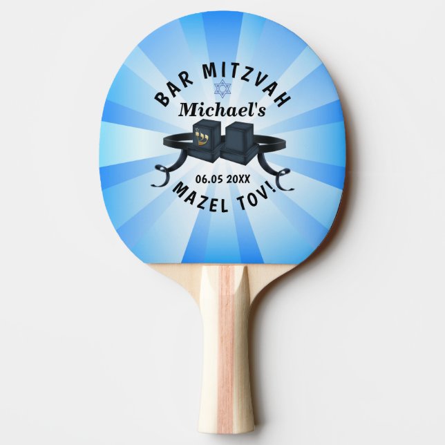 Lycklig Pub Mitzvah 20XX Party Blue Personalize Pingisracket (Baksidan)