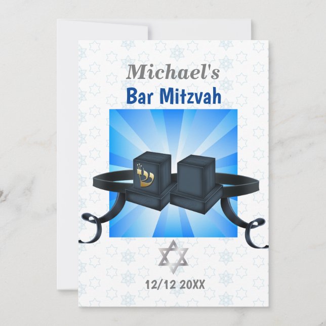 Lycklig Pub Mitzvah 20XX Tefillin Blue Inbjudan (Framsida)