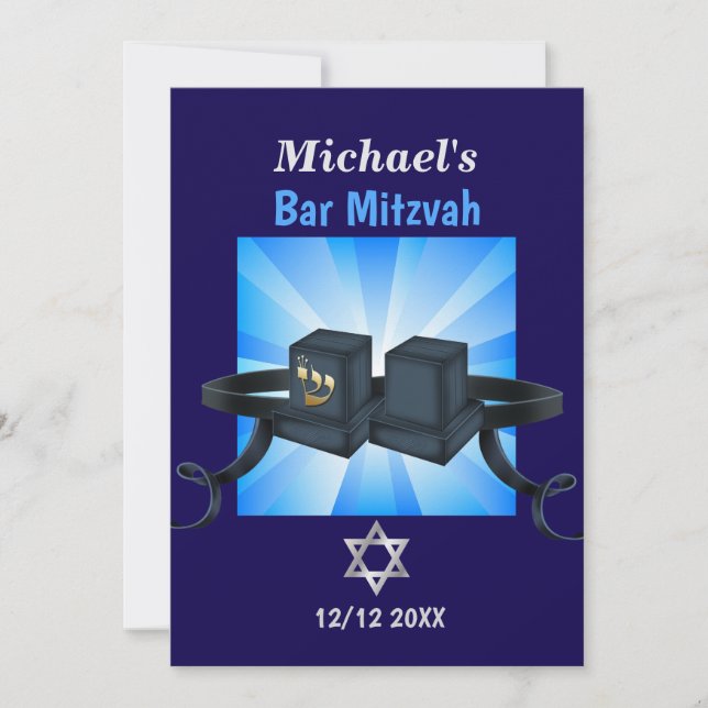 Lycklig Pub Mitzvah 20XX Tefillin Blue Personlig Julkort (Framsida)