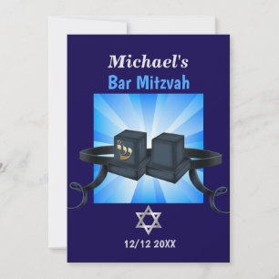Lycklig Pub Mitzvah 20XX Tefillin Blue Personlig Julkort