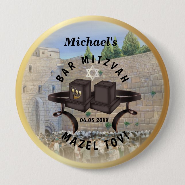 Lycklig Pub Mitzvah Jerusalem Kotel Western Wall Knapp (Framsida)
