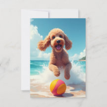 Lycklig Pudel vid Beach Note Card