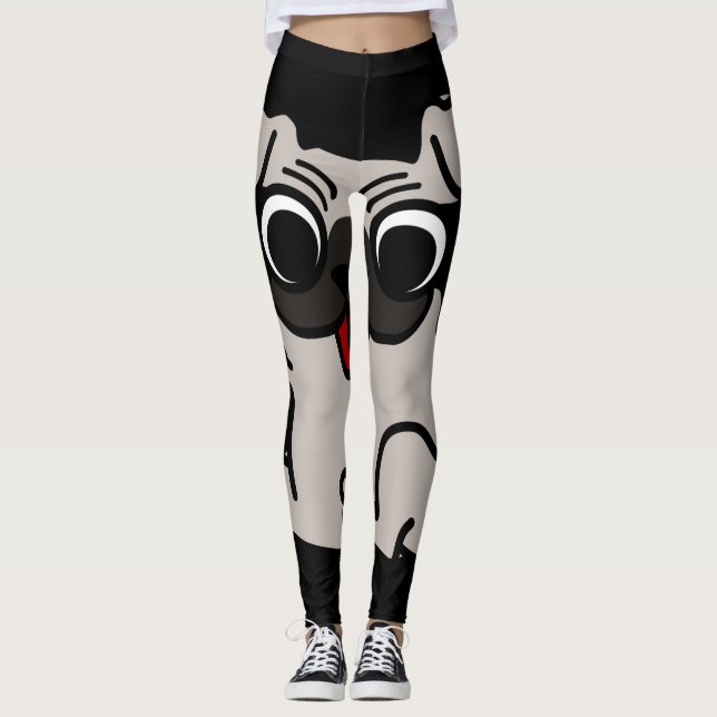 Lycklig Pug Leggings (Framsida)