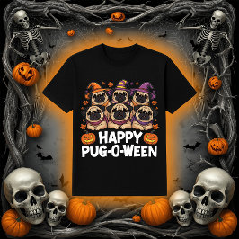 Lycklig Pug-O-Ween | Adsible Halloween Pug Hundar T Shirt