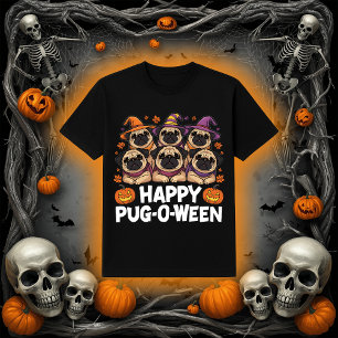 Lycklig Pug-O-Ween   Adsible Halloween Pug Hundar T Shirt