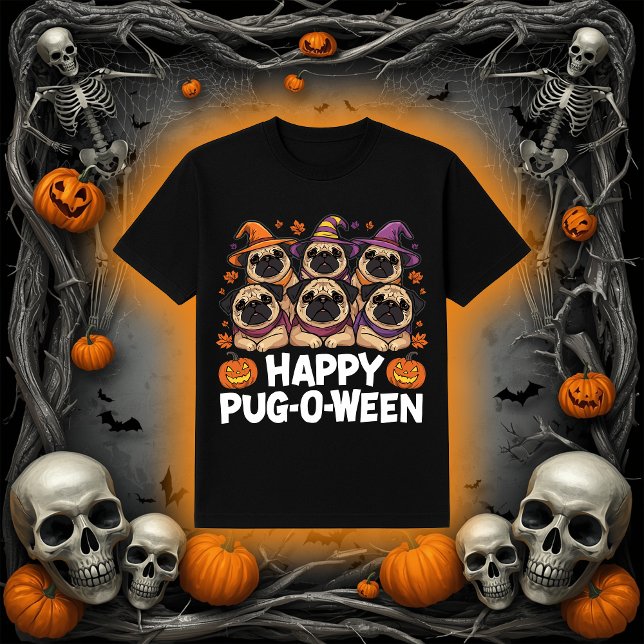 Lycklig Pug-O-Ween | Adsible Halloween Pug Hundar T Shirt (Skapare uppladdad)