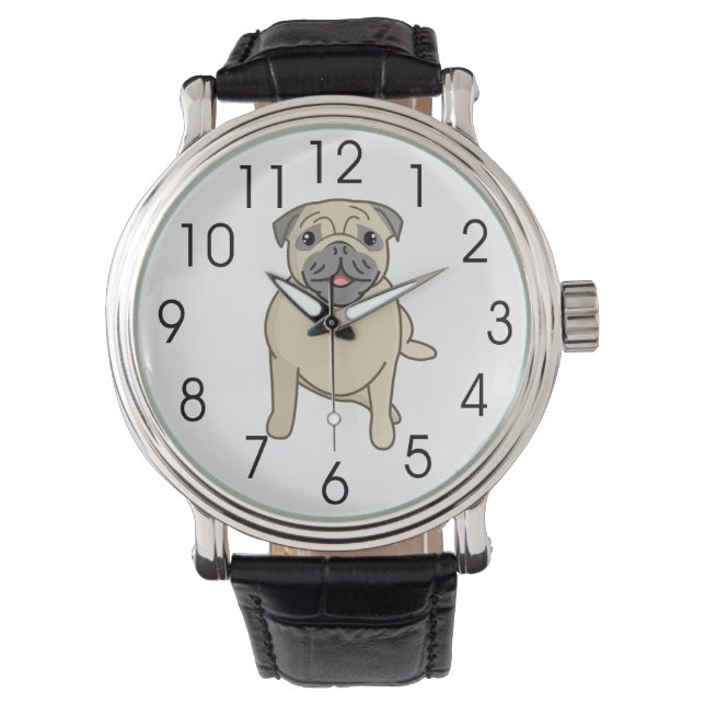 Lycklig Pug Sitta Down, Digital Illustration Armbandsur (Framsida)