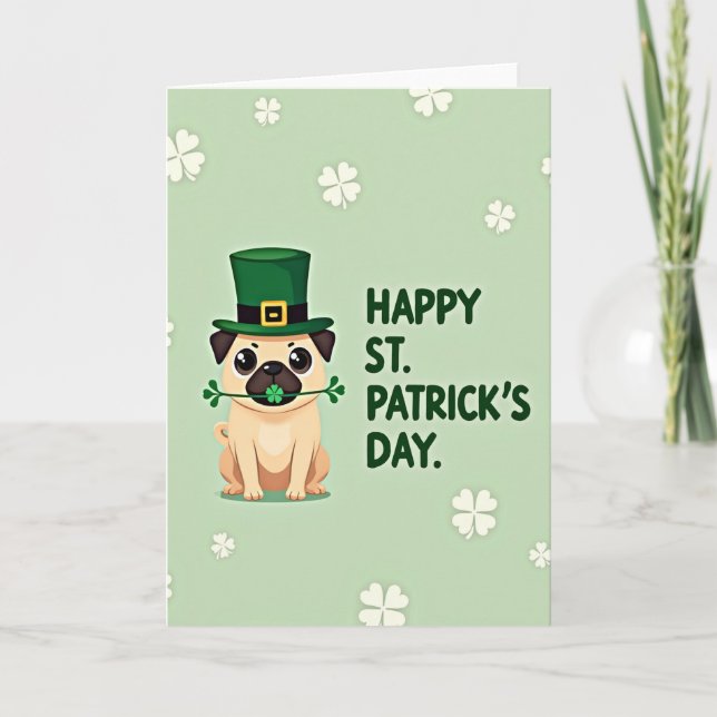 Lycklig Pug St Patricks Day-kort Kort (Framsida)