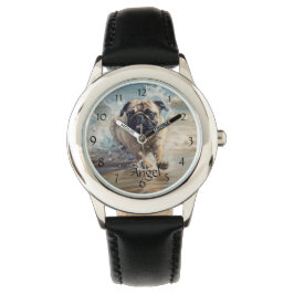 Lycklig Pug vid Beach-anpassadet Armbandsur