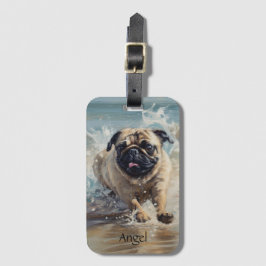 Lycklig Pug vid Beach-anpassadet Bagagebricka