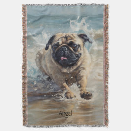 Lycklig Pug vid Beach-anpassadet Filt