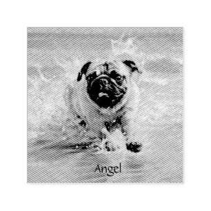 Lycklig Pug vid Beach-anpassadet Självfärgande Stämpel