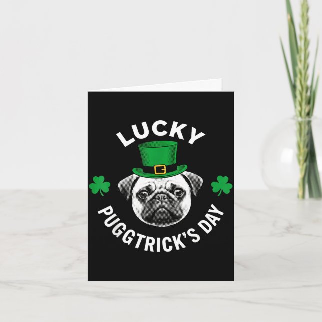 Lycklig puggtricks dag rolig st patricks pughund kort (Framsida)