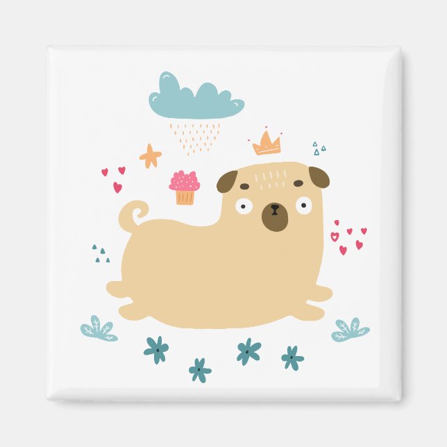 Lycklig Puggy Magnet (Framsidan)