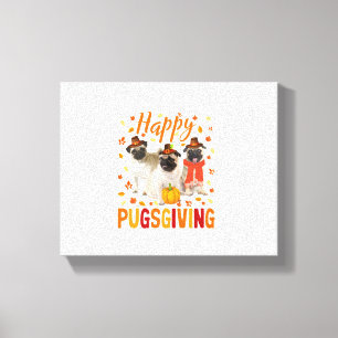 Lycklig Pugsgiving Cute Thanksgiving Pug Hund P Canvastryck