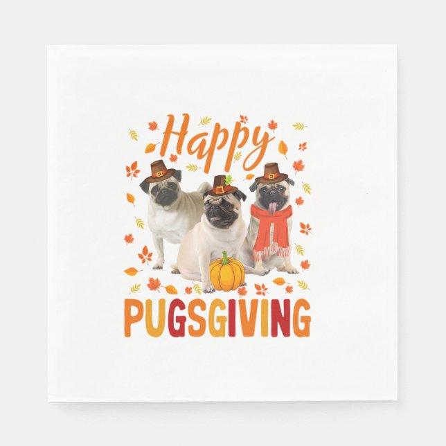 Lycklig Pugsgiving Cute Thanksgiving Pug Hund P Pappersservett (Framsidan)