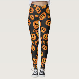 Lycklig Pumpkin Ansikte Halloween Leggings