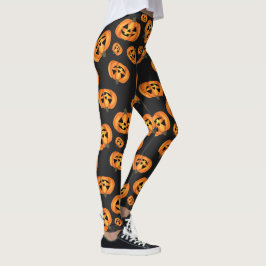 Lycklig Pumpkin Ansikte Halloween Leggings