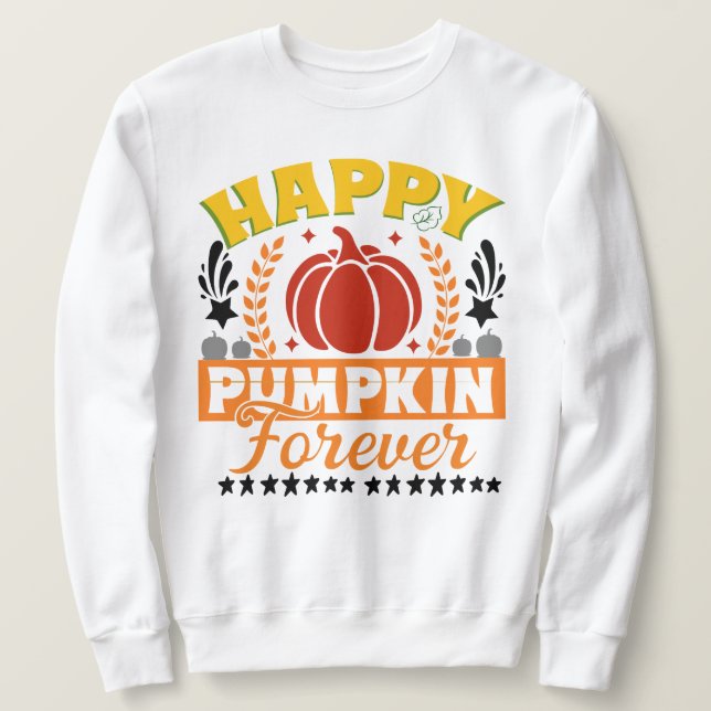 Lycklig Pumpkin Forever Season med löv pumpkin Lång Ärmad Tröja (Design framsida)