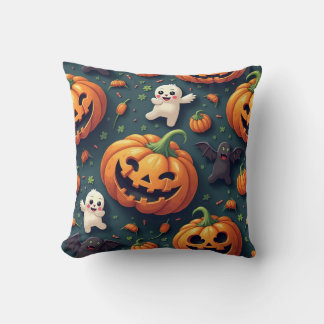 Lycklig Pumpkin och Ghost Halloween Cushion Kudde