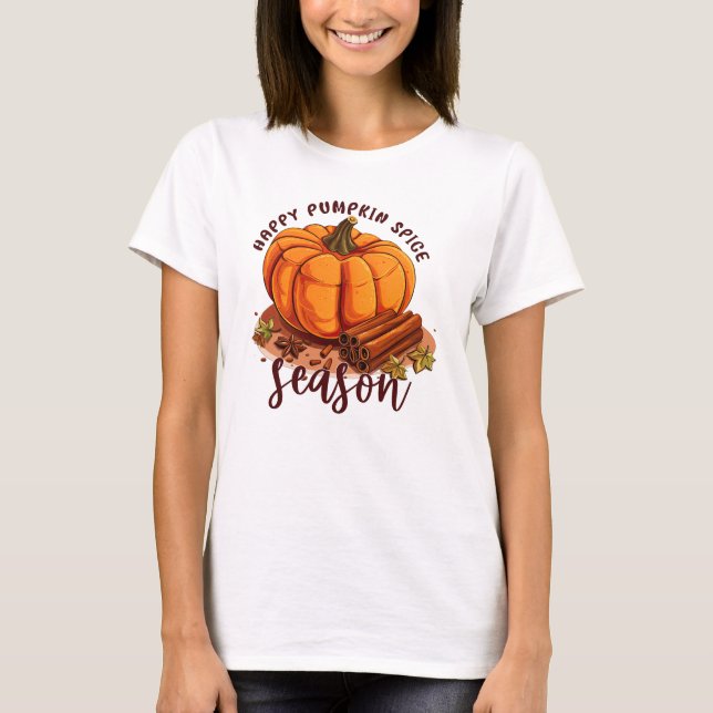 Lycklig Pumpkin Spice Season - Mysiga hösten Vibes T Shirt (Framsida)