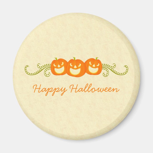 Lycklig Pumpkin Swirls Halloween Magnet (Framsidan)