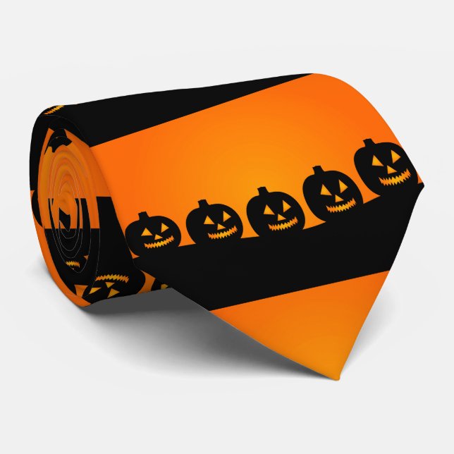 Lycklig Pumpkins Black på Orange Tie Slips (Rullad)