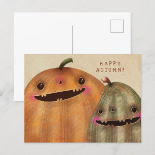 Lycklig Pumpkins - Cute Halloween Helg Vykort