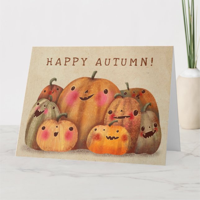 Lycklig Pumpkins - Cute Halloween Kort (Framsida)