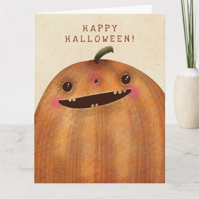 Lycklig Pumpkins - Cute Halloween Kort (Framsida)