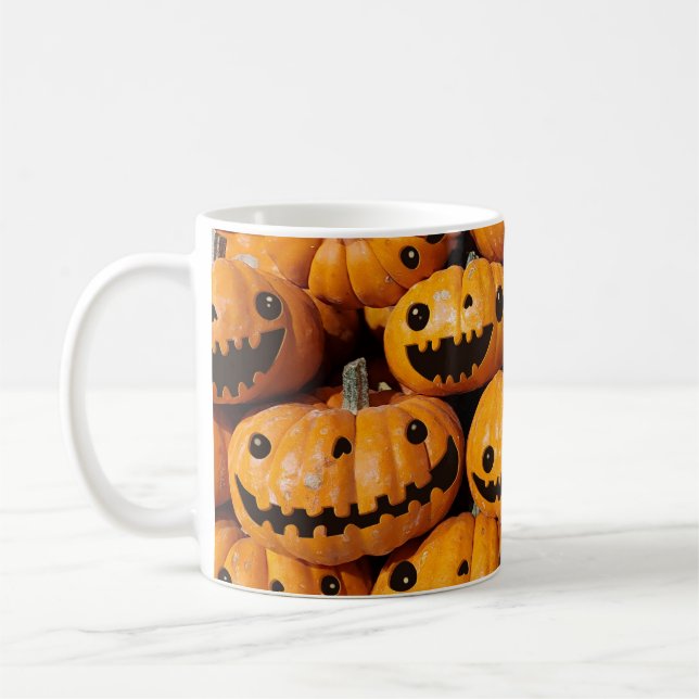 Lycklig Pumpkins Halloween Fall Season Kaffemugg (Vänster)
