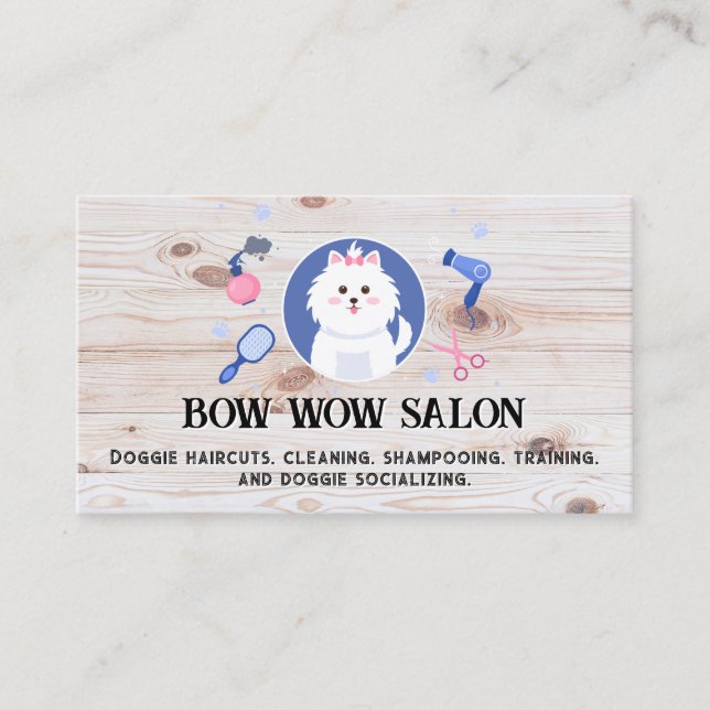 Lycklig Puppy Salon | Träskivor Visitkort (Framsida)